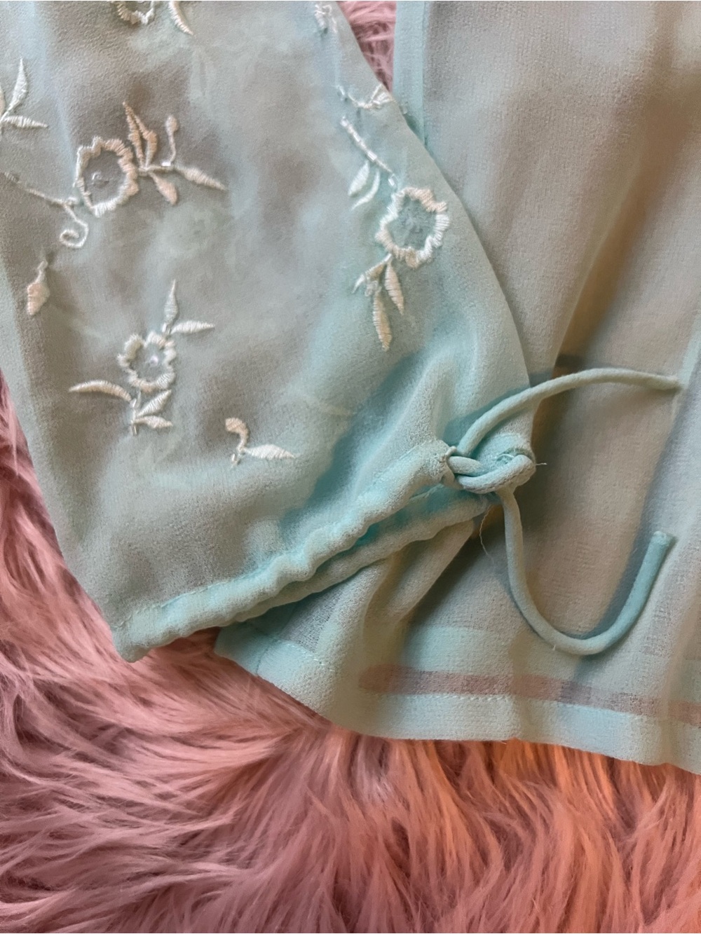 Sheer Embroidered Beaded Fairy Tie-Sleeve Blouse - Picture 8 of 11